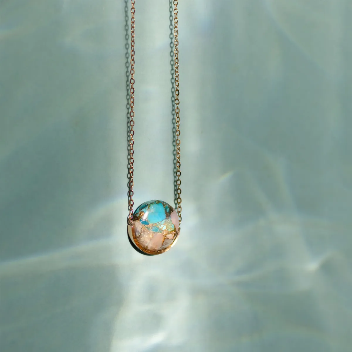 Opal Turquoise Copper Stone Necklace (Round)