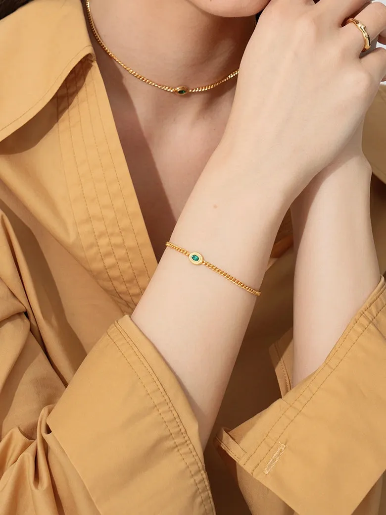 Oval Cut Lab Grown Emerald Cuban Link Bracelet