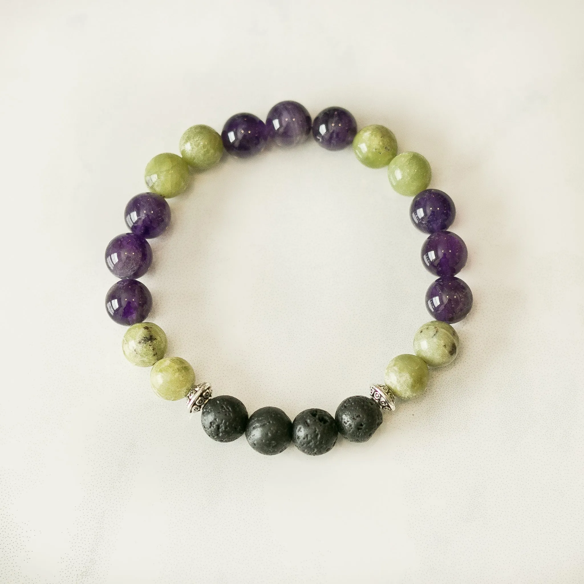 Peridot & Amethyst Aromatherapy Essential Oil Diffuser Bracelet (8mm beads)
