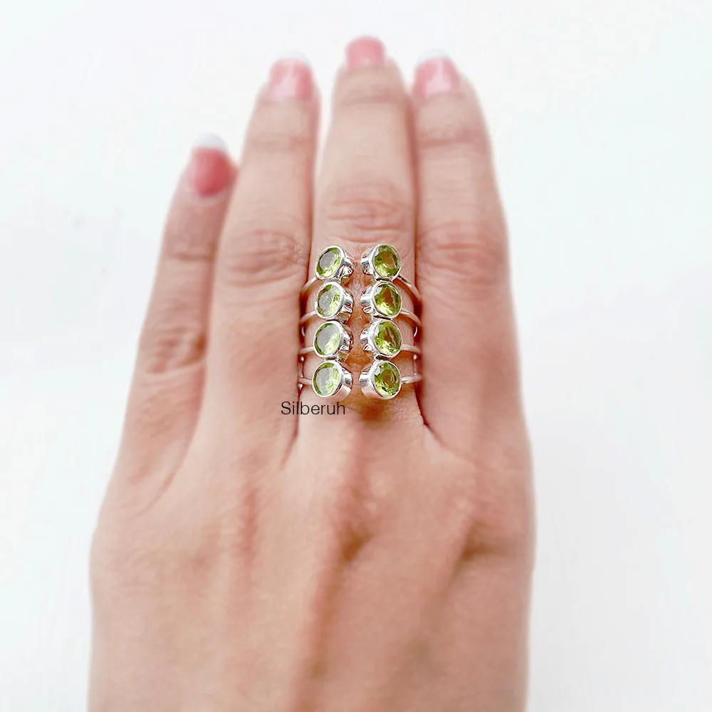 Peridot Facetted Adjustable Silver Ring