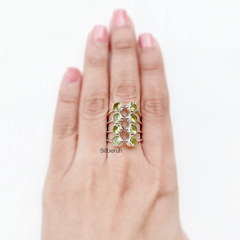 Peridot Facetted Adjustable Silver Ring