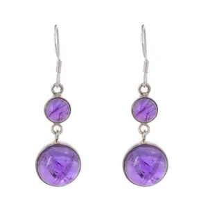 Round Amethyst Silver Earring