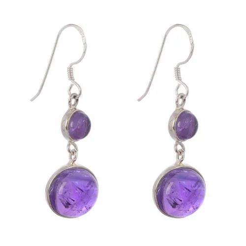 Round Amethyst Silver Earring