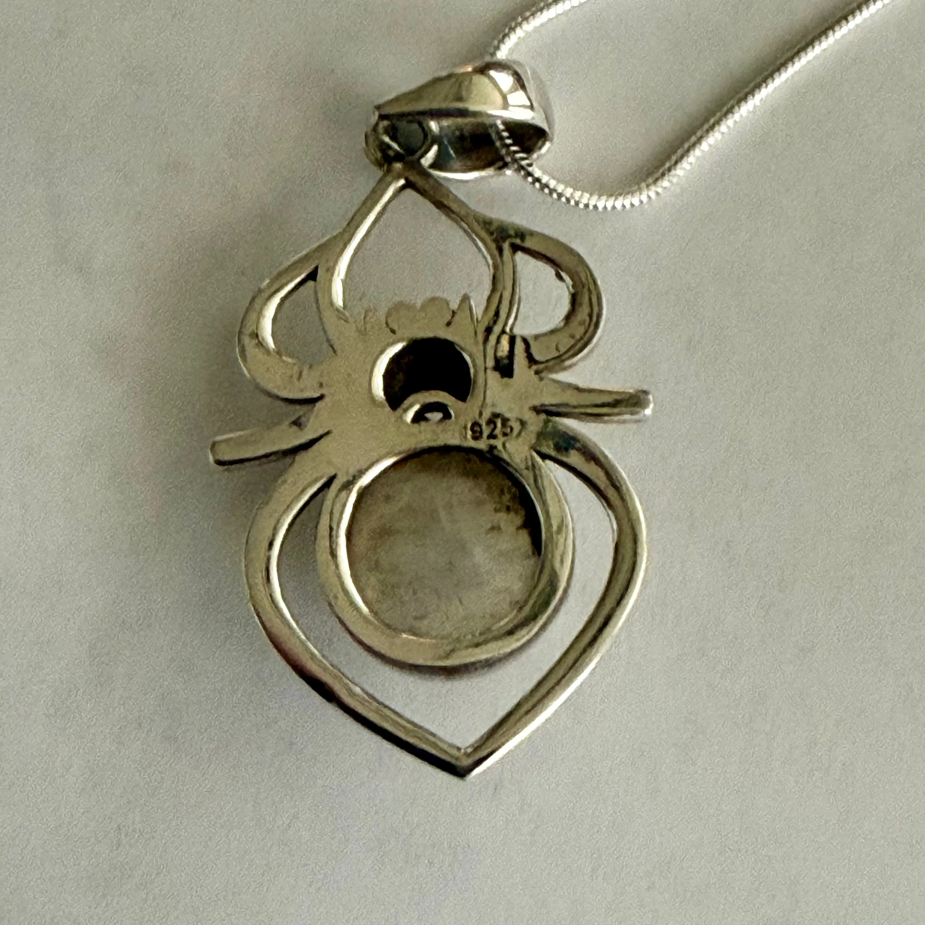 Round Rainbow Moonstone Spider Necklace Pendant Sterling Silver Southwestern