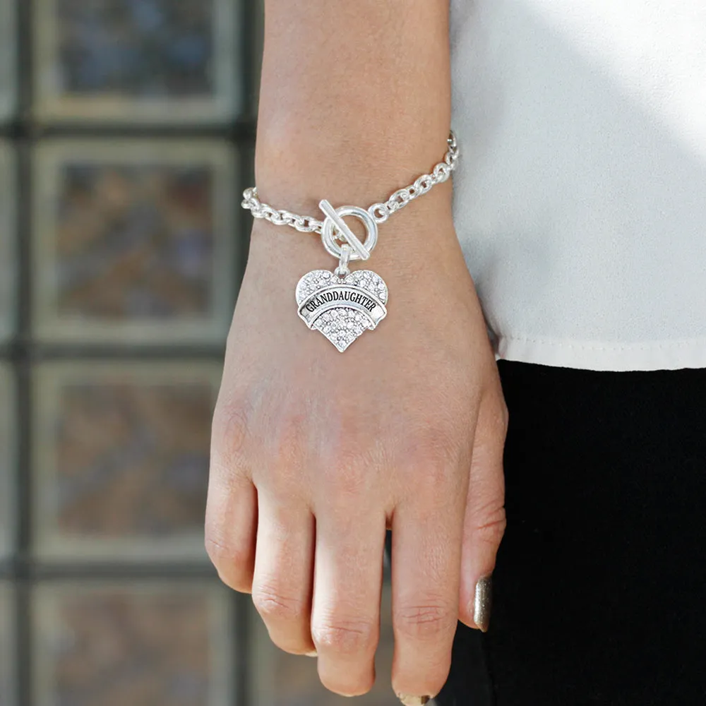 Silver Granddaughter Pave Heart Charm Toggle Bracelet