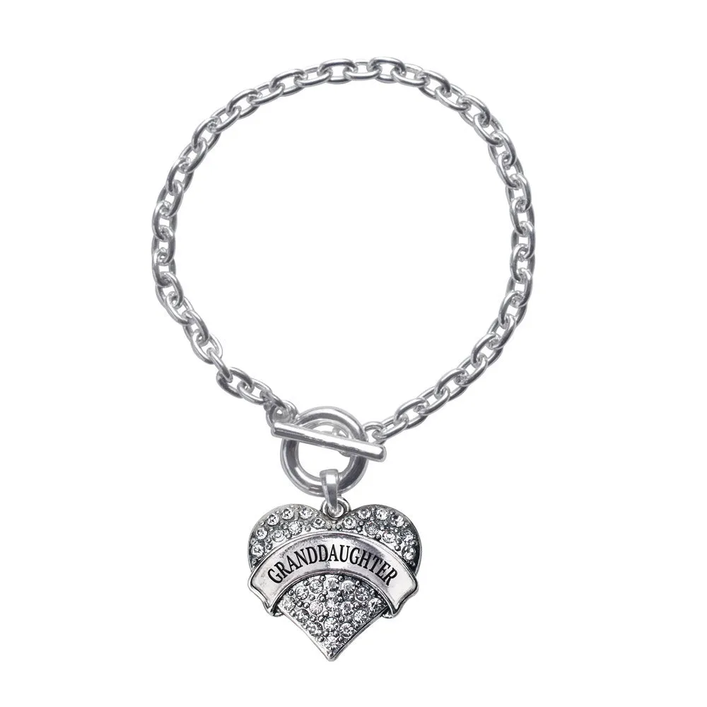 Silver Granddaughter Pave Heart Charm Toggle Bracelet