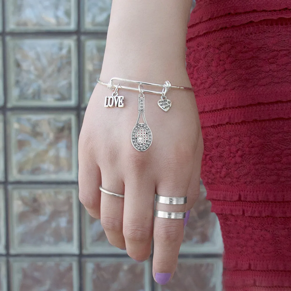 Silver Love Pave Tennis Charm Wire Bangle Bracelet