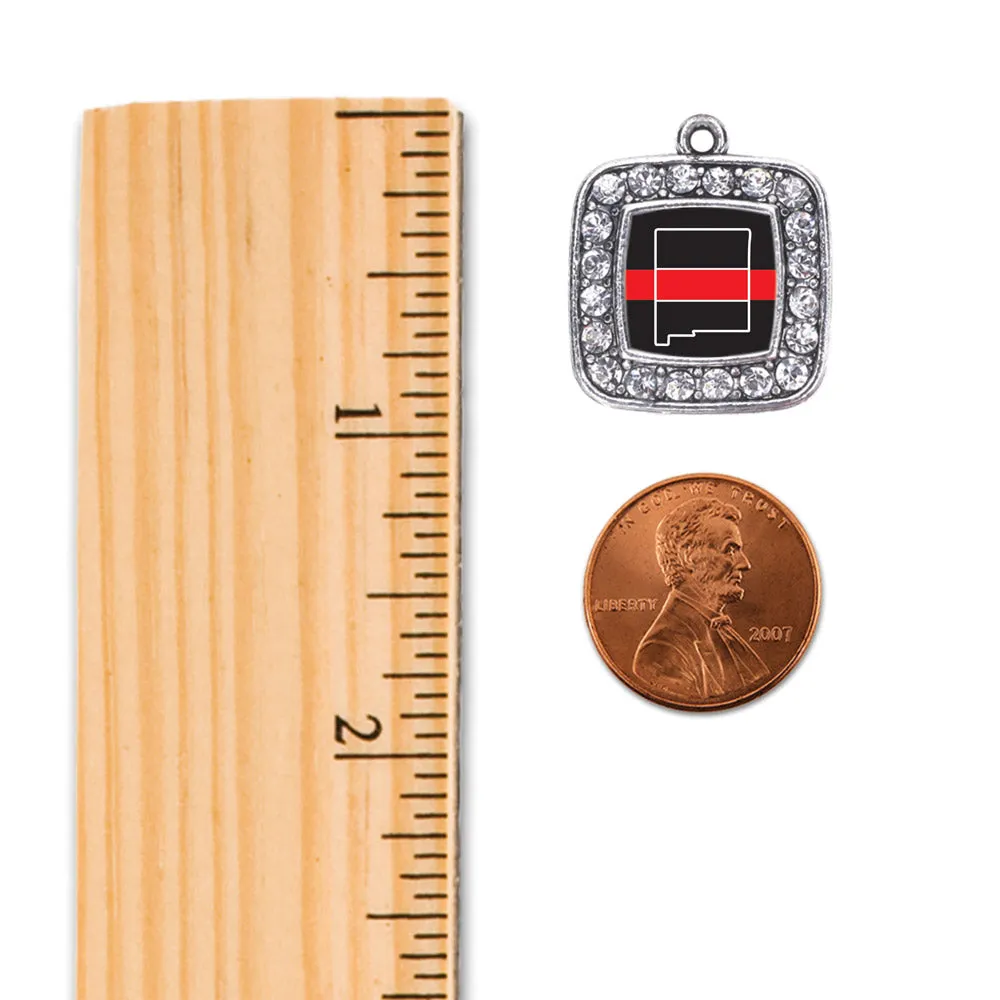Silver New Mexico Thin Red Line Square Charm Toggle Bracelet