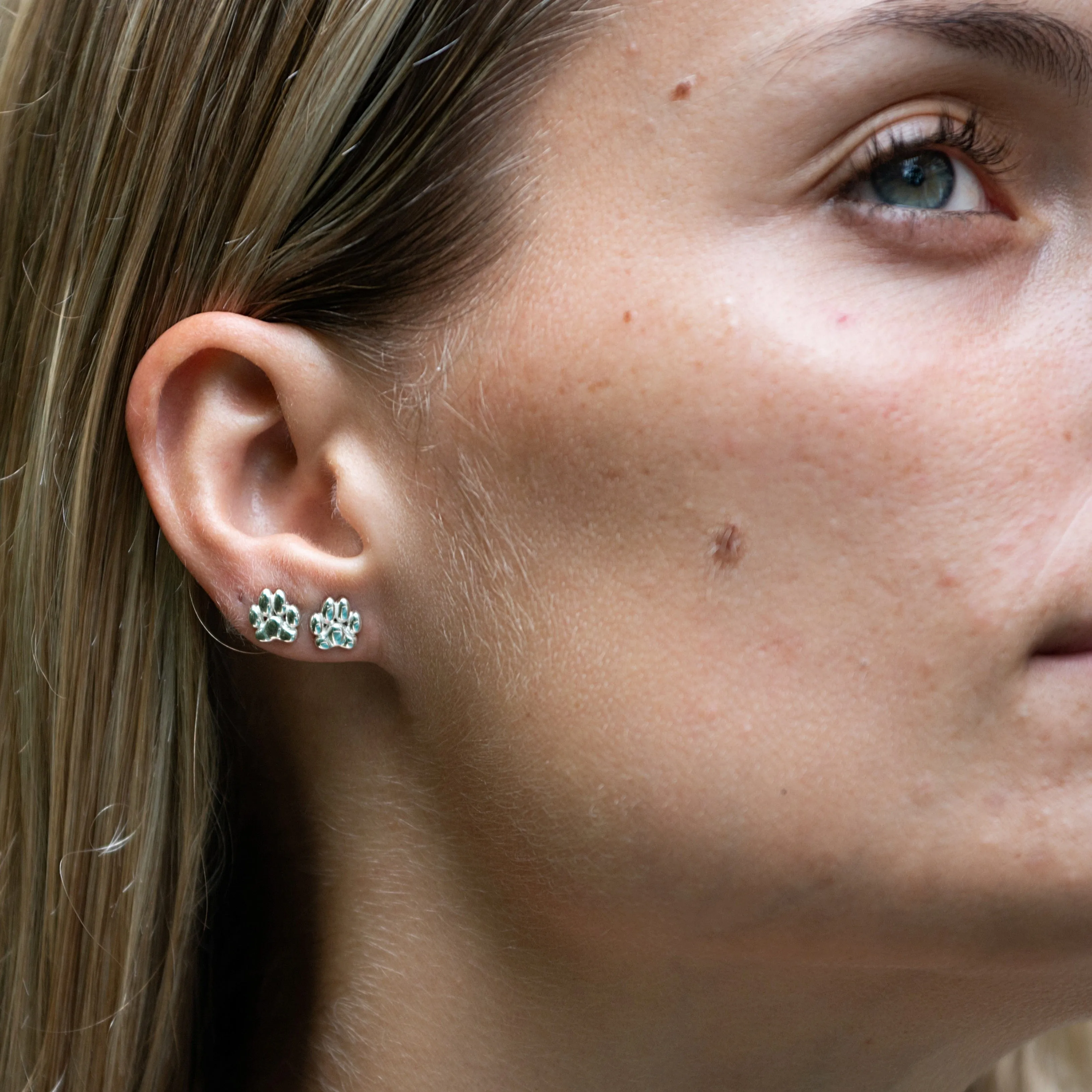 Silver Paw Stud Earrings