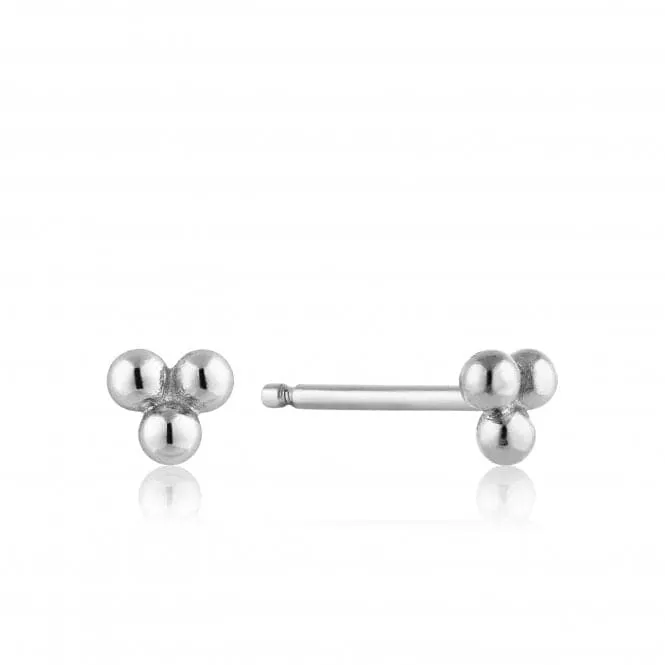 Silver Rhodium Plated Modern Triple Ball Stud Earrings E002-01H