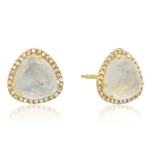 Soft Trillion Moonstone with Diamond Halo Stud Earrings