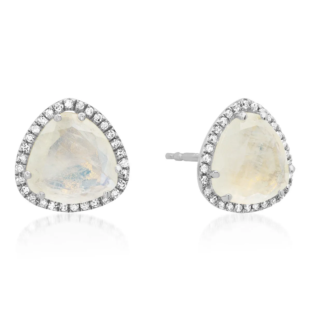 Soft Trillion Moonstone with Diamond Halo Stud Earrings