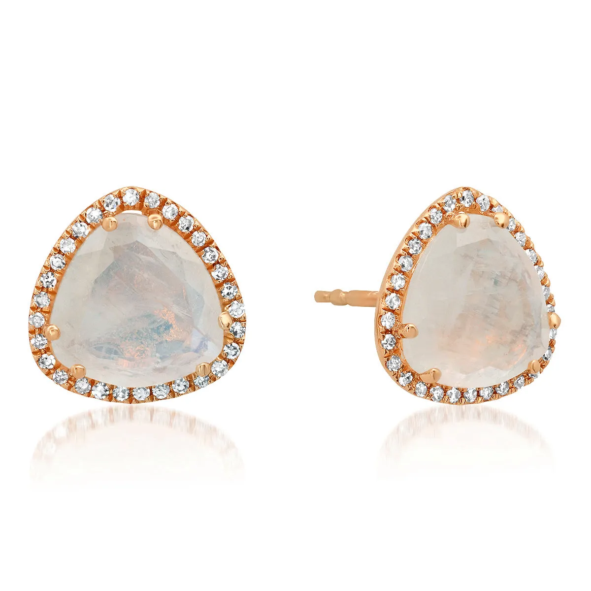 Soft Trillion Moonstone with Diamond Halo Stud Earrings