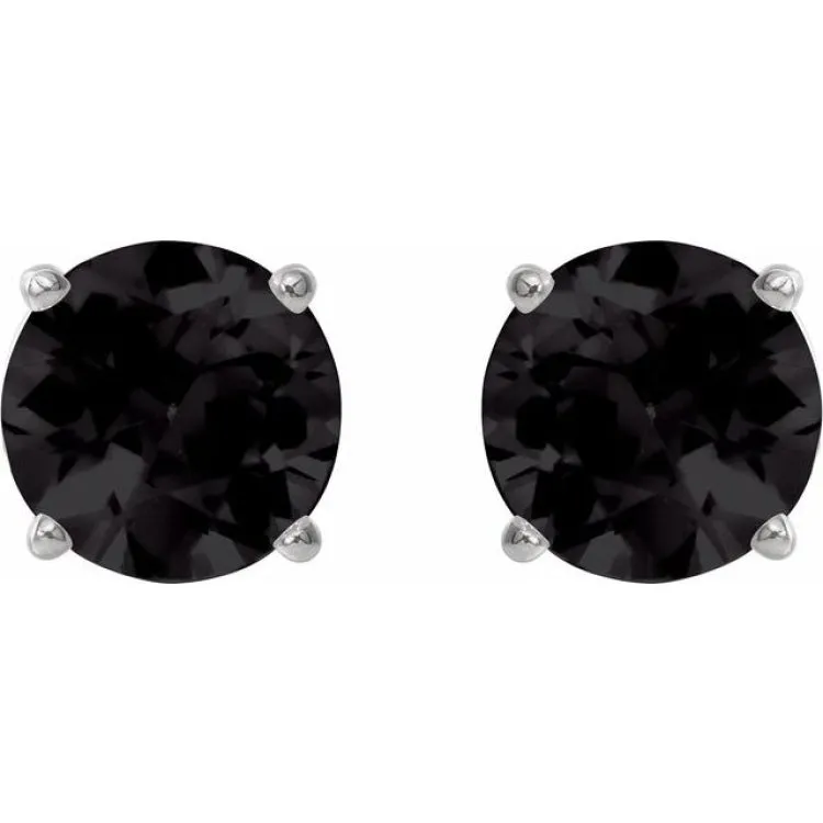 Sterling Silver 8 mm Natural Black Onyx Stud Earrings