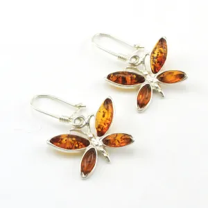 Sterling Silver Amber Butterfly Dangle Earrings