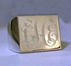 Sterling Silver Engraved Rectangle Signet Ring-Purple Mermaid Designs