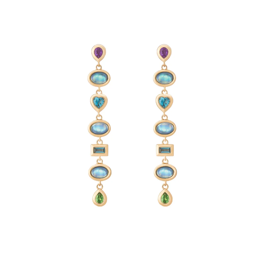 streamer earrings, moonstone   cool mix