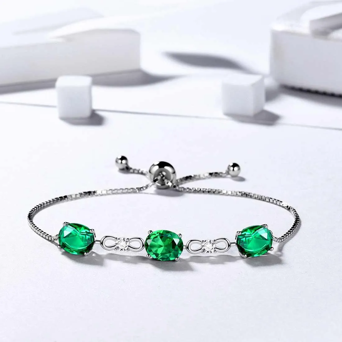 Tokyo Mart Round Birthstone May Emerald Bracelet Women Girls Jewelry Birthday Gift Sterling Silver