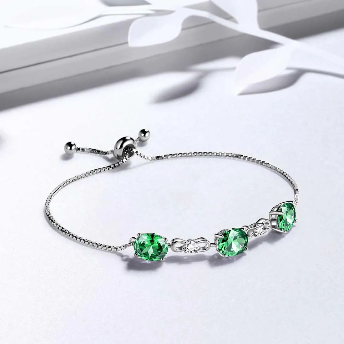 Tokyo Mart Round Birthstone May Emerald Bracelet Women Girls Jewelry Birthday Gift Sterling Silver
