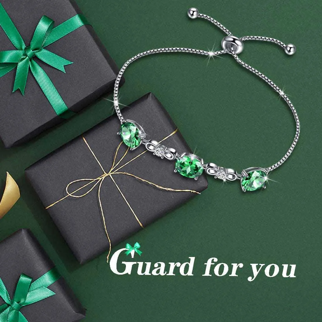 Tokyo Mart Round Birthstone May Emerald Bracelet Women Girls Jewelry Birthday Gift Sterling Silver