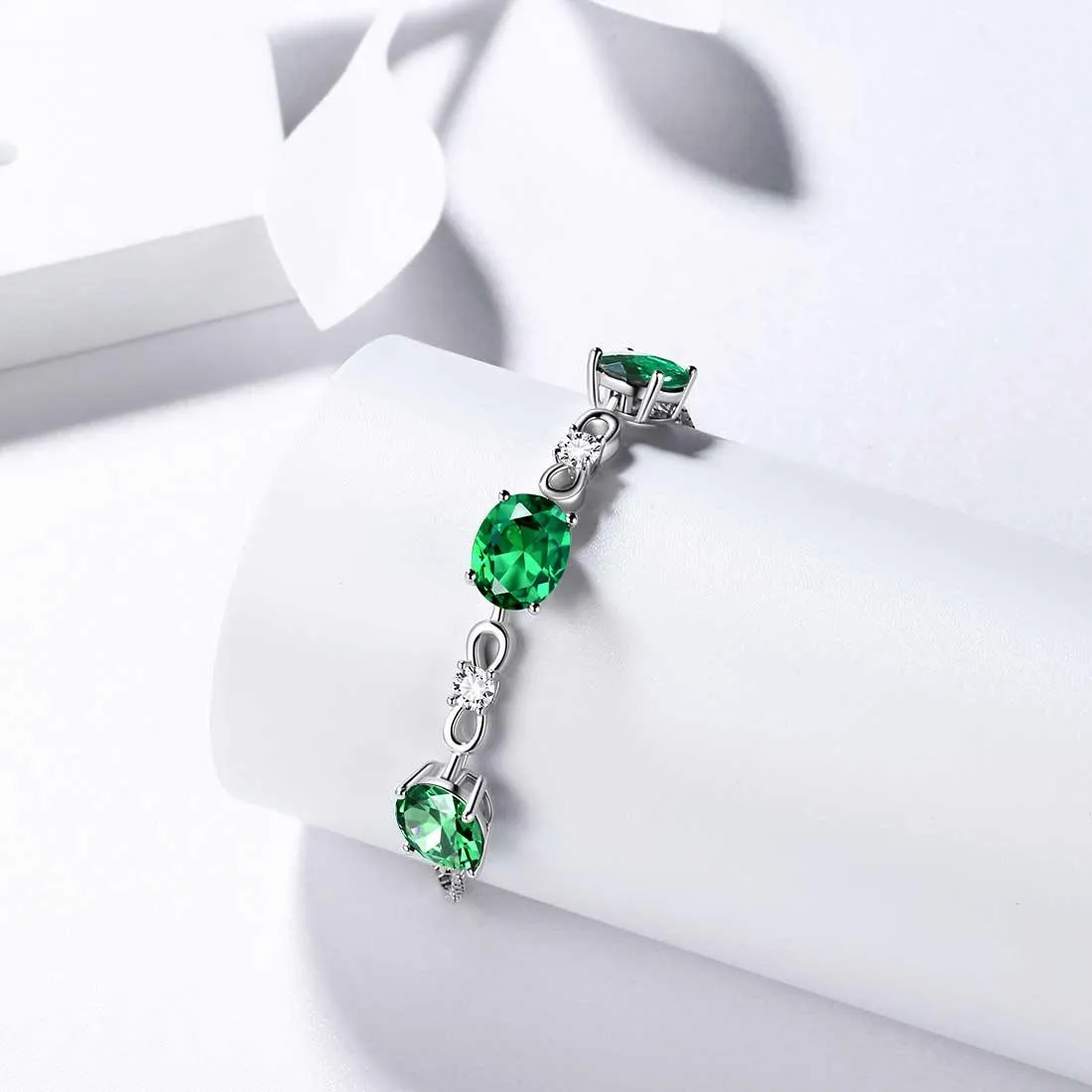 Tokyo Mart Round Birthstone May Emerald Bracelet Women Girls Jewelry Birthday Gift Sterling Silver