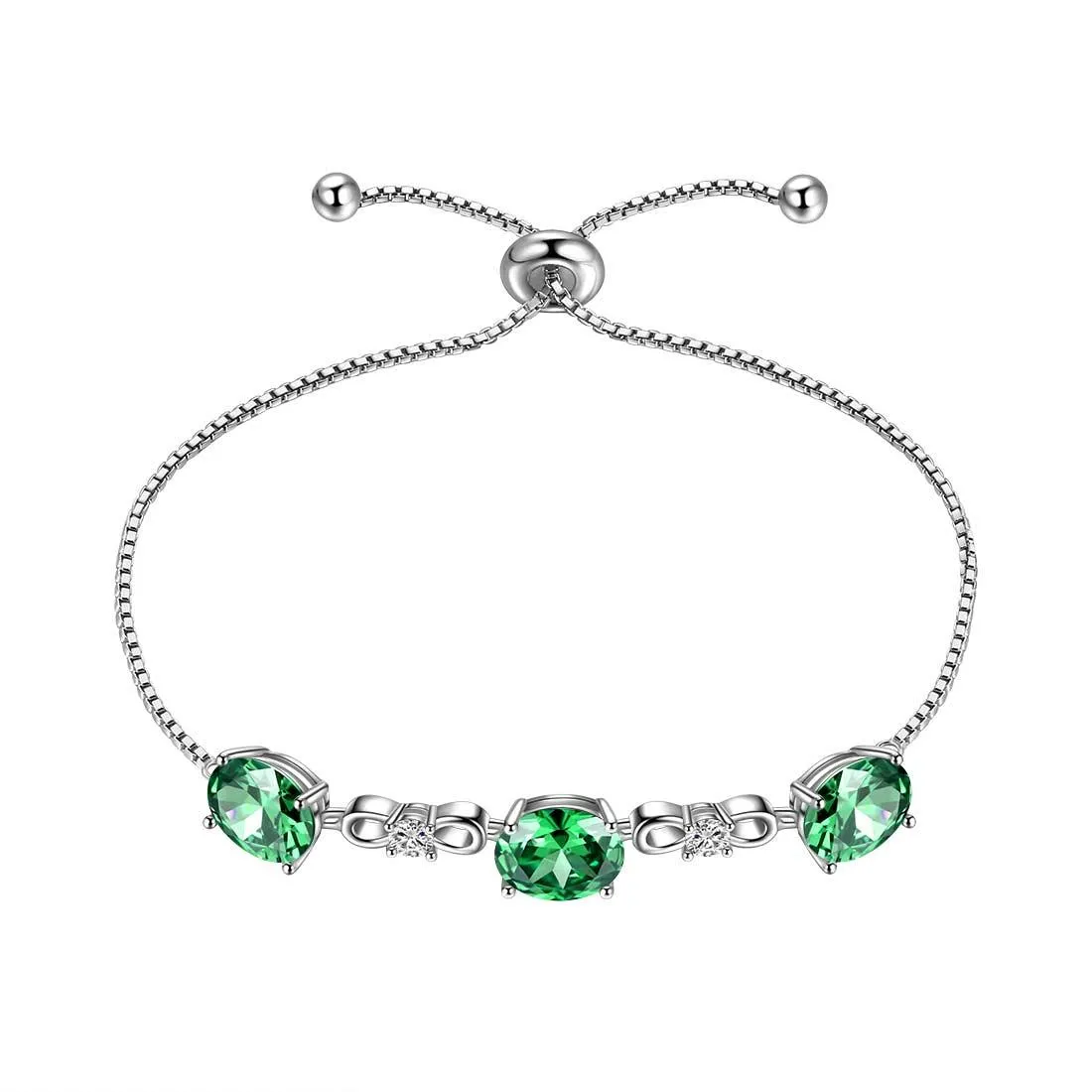 Tokyo Mart Round Birthstone May Emerald Bracelet Women Girls Jewelry Birthday Gift Sterling Silver