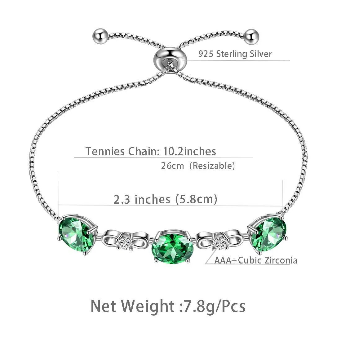 Tokyo Mart Round Birthstone May Emerald Bracelet Women Girls Jewelry Birthday Gift Sterling Silver