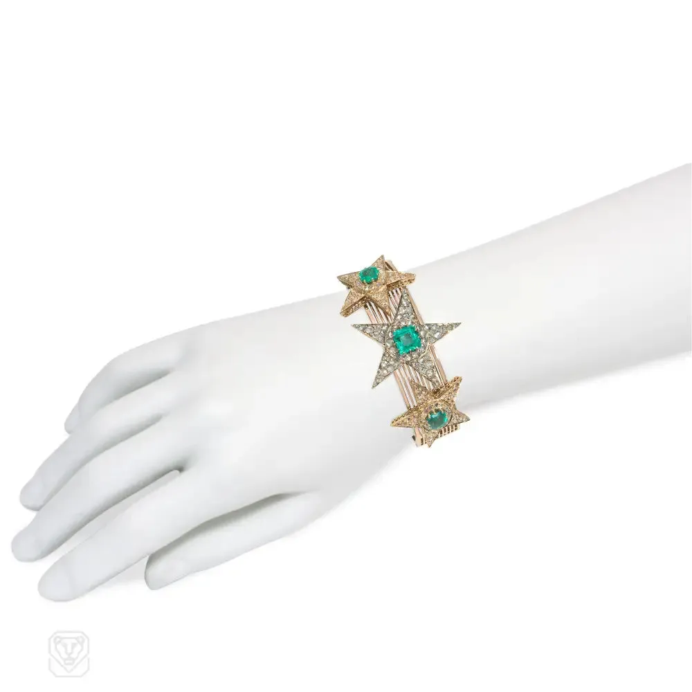 Victorian emerald, diamond, and gold star bracelet
