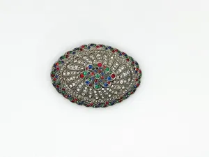 Vintage Edwardian Style Oval Brooch with Glittering Colored Stones